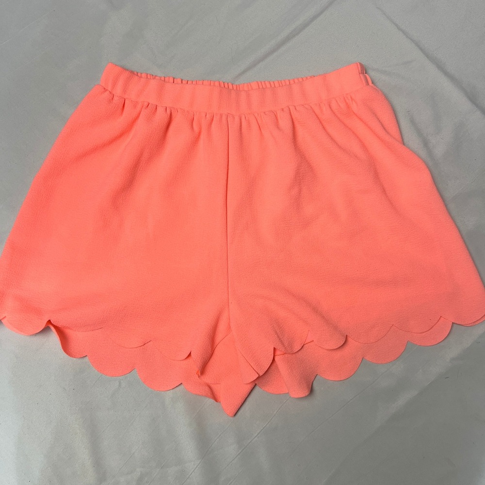 Everly Scalloped Lined Shorts Elastic Waist Casual Summer Coral 3" Inseam Size S